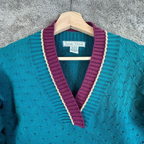 Vintage 80s 90s Izod Teal V Neck Sweater Women S Cricket Tennis Preppy Golf - Picture 6 of 8